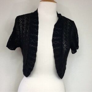 Jessica Howard Black Lightweight Knit Crop Open Front Acrylic Cardigan Size LP